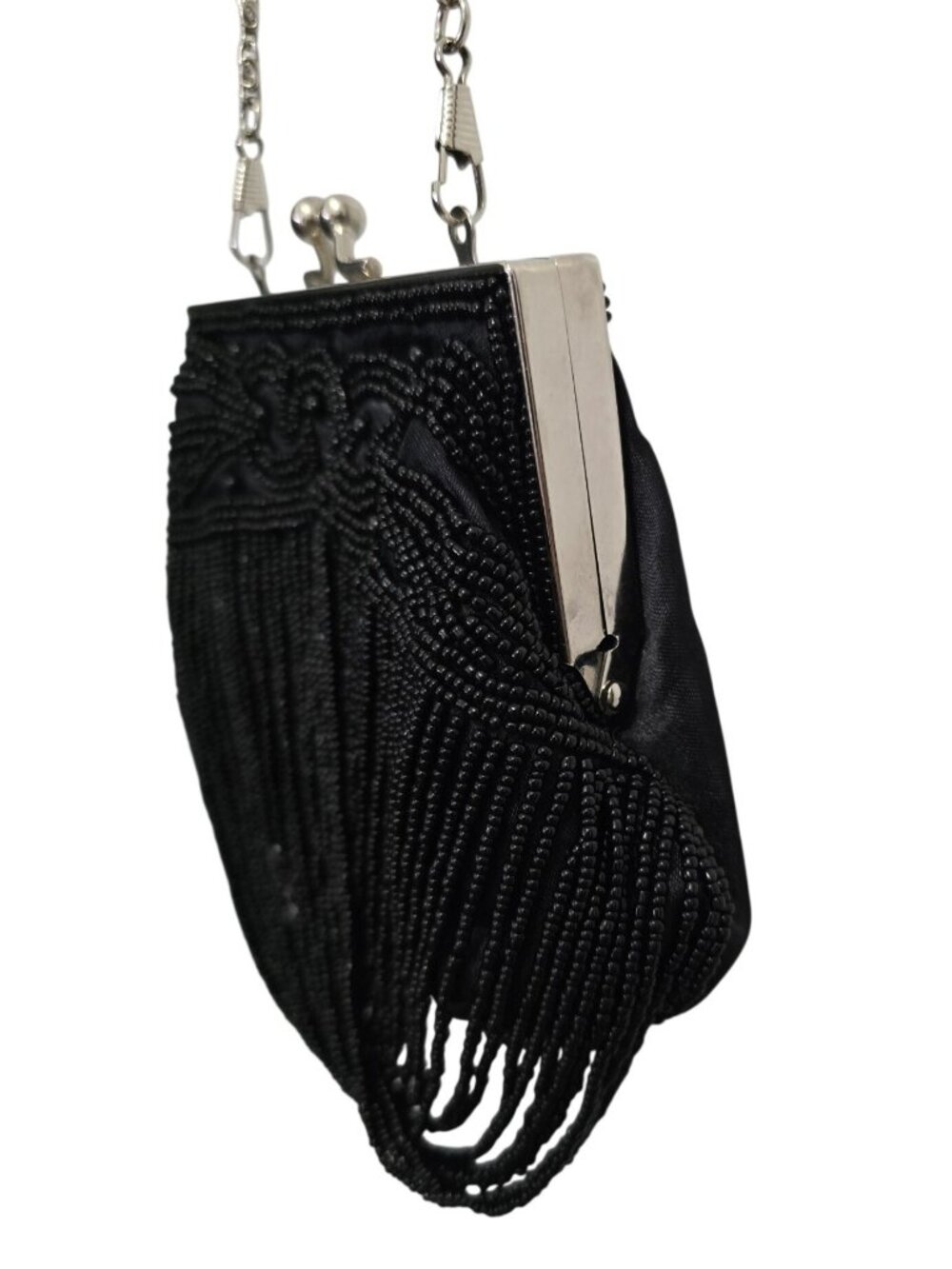 Vintage Bijoux Terner Kiss Lock Beaded Black Evening Clutch Purse Chain 5"W - Picture 4 of 13